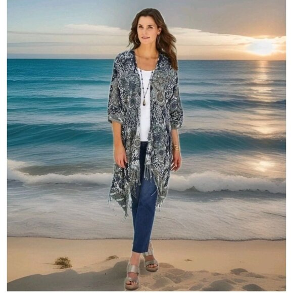 Soft Surroundings Size S/M Emory Sequin Fringe Open Oversized Cardigan Topper - Picture 1 of 11